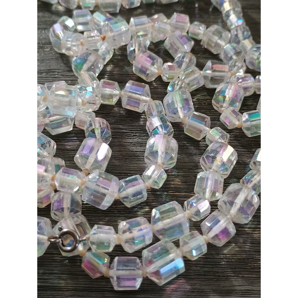 Art Deco Clear AB Crystal Long Heavy Vintage Necklace - Picture 3 of 7
